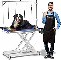 KANIS 49" Professional Electric Dog Grooming Table - Heavy Duty Height Adjustable w/ Grooming Arm, Anti-Slip Top & Tool Organizer (White)