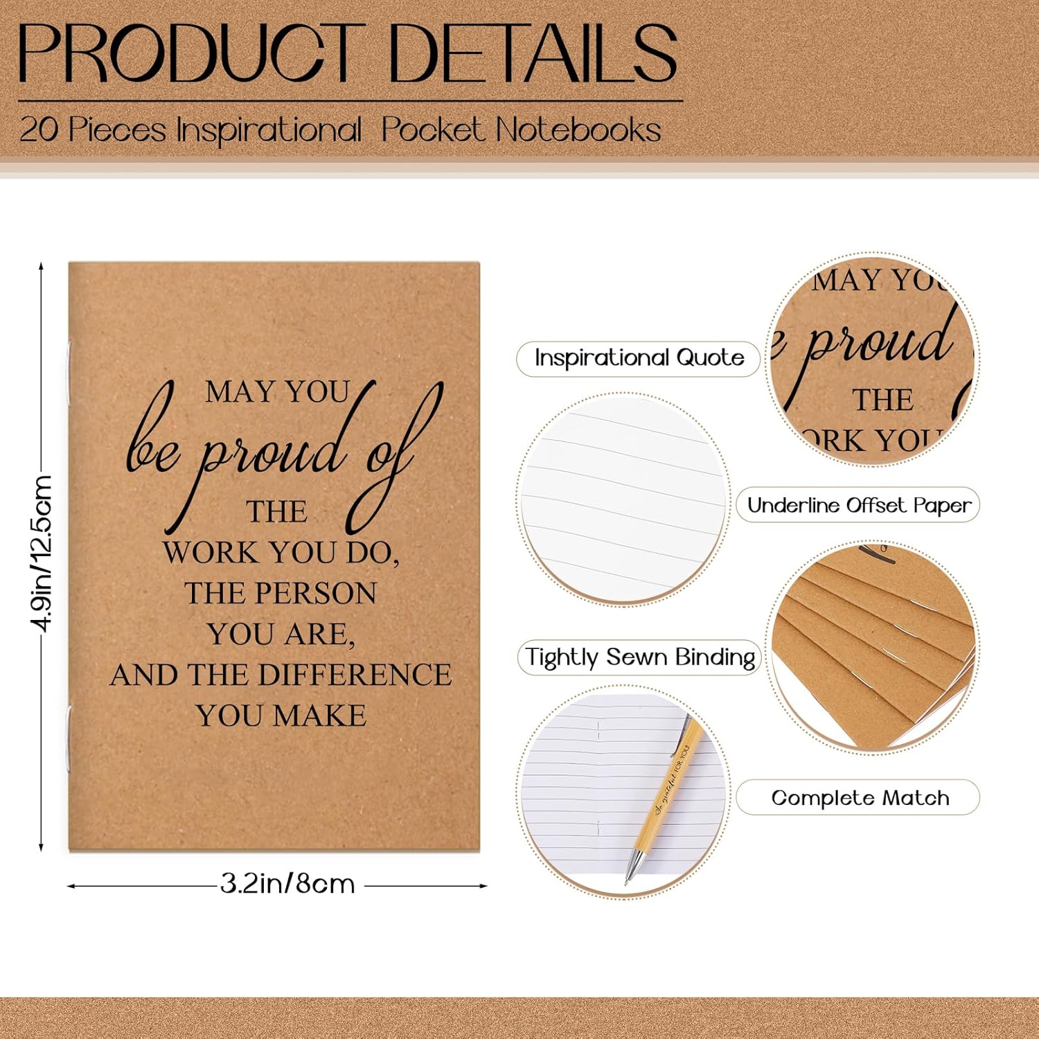 Tinlade 60 Pcs Employee Appreciation Gifts Bulk Lab Week Gifts Inspirational Notebooks with Motivational Bamboo Pens Small Notepad Graduation Party Favor for Coworker Volunteer Nurse(Proud)
