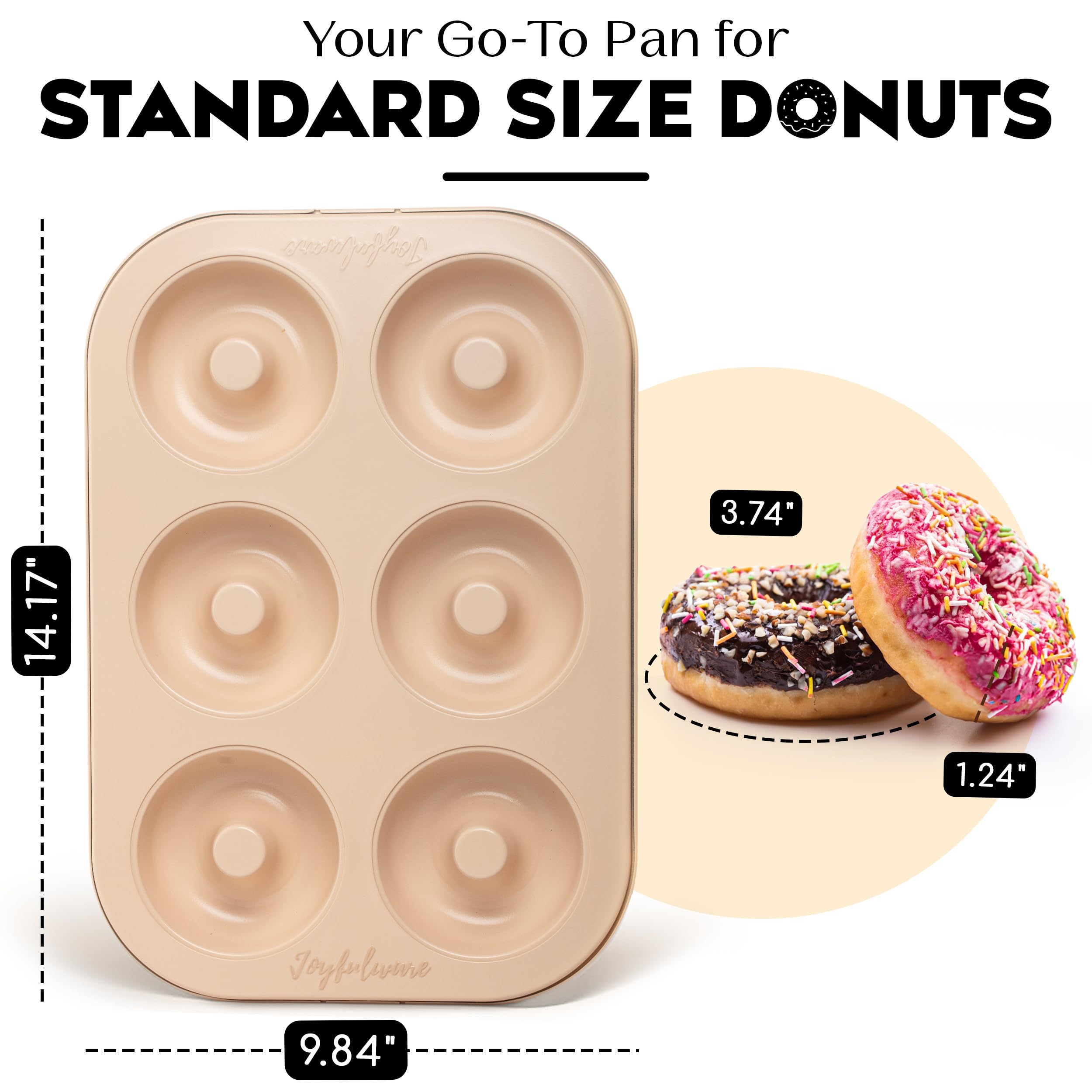 Molde para donas para hornear, juego de 2 moldes antiadherentes para donas, de acero al carbono, 6 cavidades de tamaño completo para hornear, molde para hornear de donas beige a la moda 2