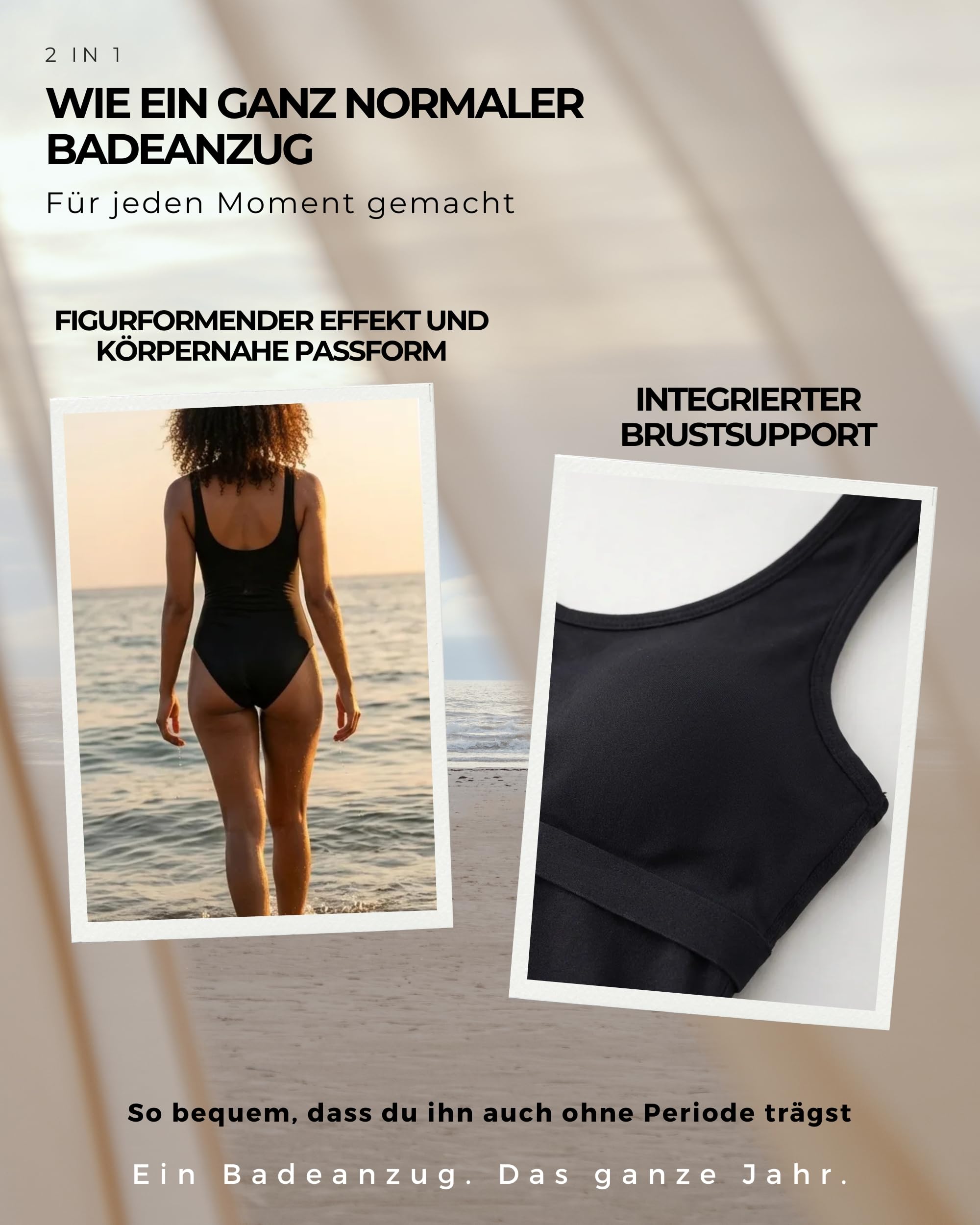 Perioden Badeanzug 1-teilig Damen & Mädchen mit AquaSecure Technologie | Menstruations Badeanzug | Leichter bis Mittlerer Fluss | Anti-UV | Schwimmen, Strand & Meer | Öko, Komfort, Softfit, Oeko-TEX