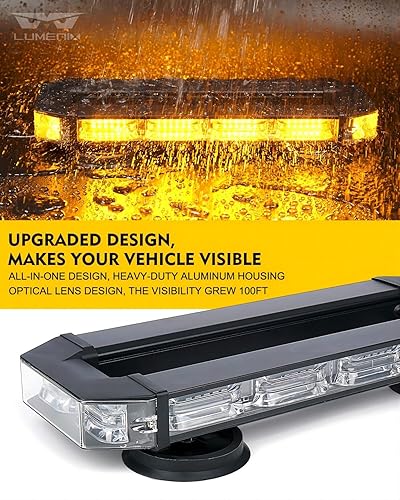 Miniatura 2 de LUMENIX Barra de luces estroboscópicas para techo, barra de luces LED ámbar de seguridad de tráfico de emergencia con base magnética de alta