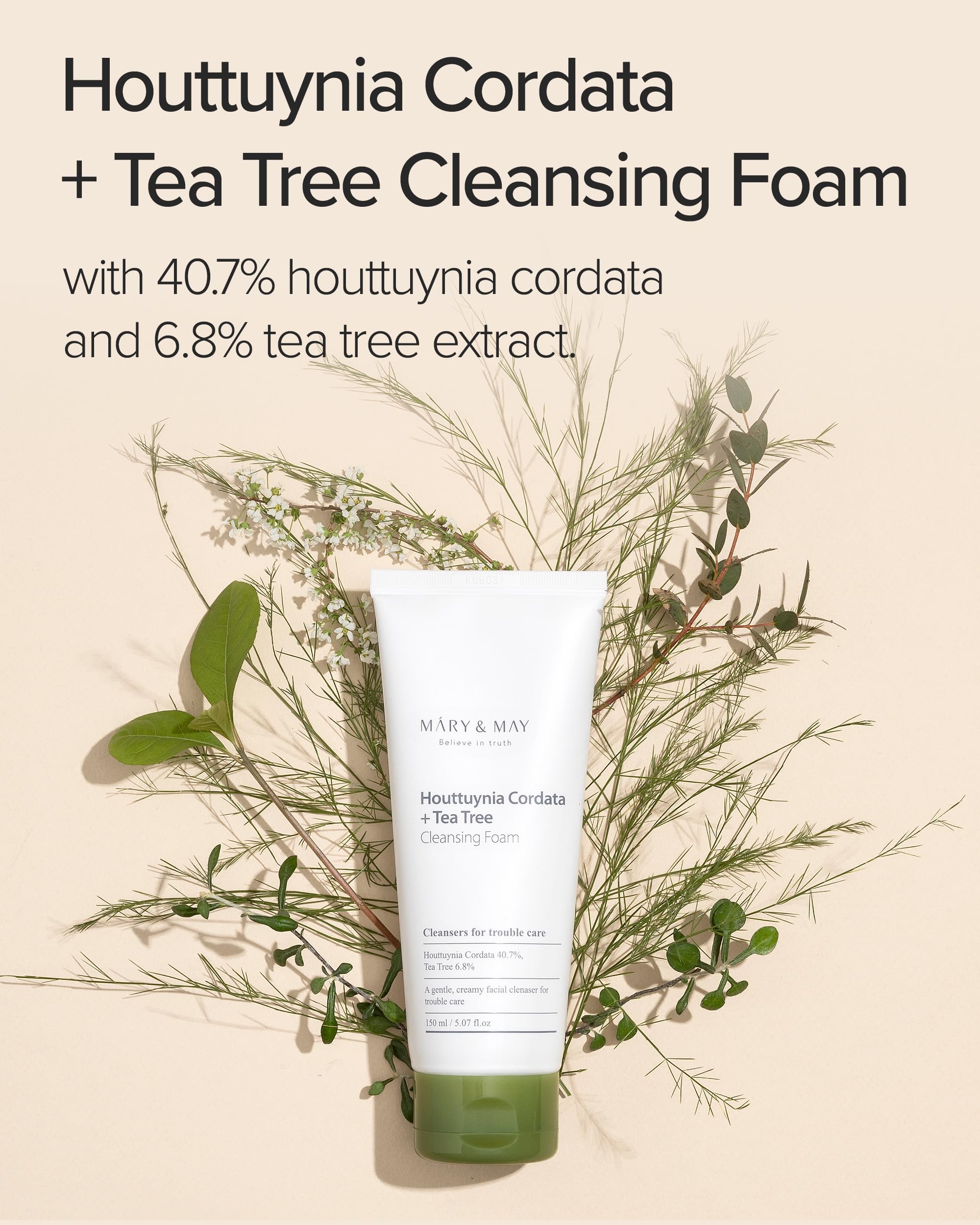 Mary&May Houttuynia Cordata + Tea Tree Deep Clean Foam, Pore Cleansing, Skin Trouble Care, Soothing Hydration - Image 4