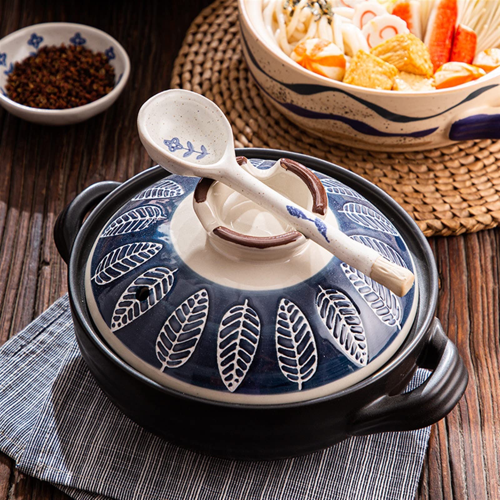 Ręcznie Malowany Ceramiczny Garnek Nieprzywierający Dutch Oven Z Pokrywką Gliniany Garnek Z Uchwytami Do Smażenia Gotowanie Na Parze(F,1.5L)