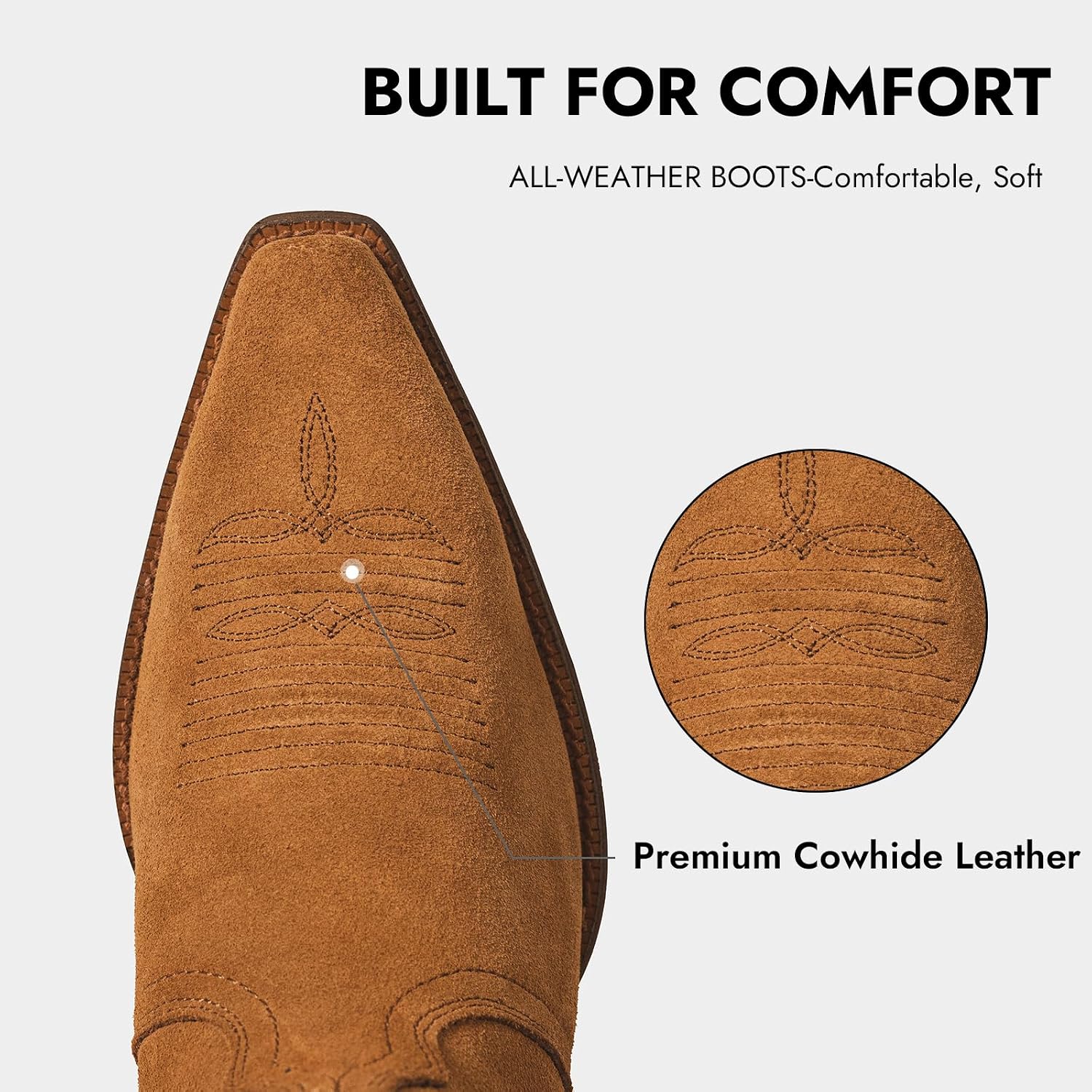 Montana West Cowboy Boots for Women Genuine Leather Ankle Cowgirl Booties Low Chunky Heel Pointed Toe Short Western Boots