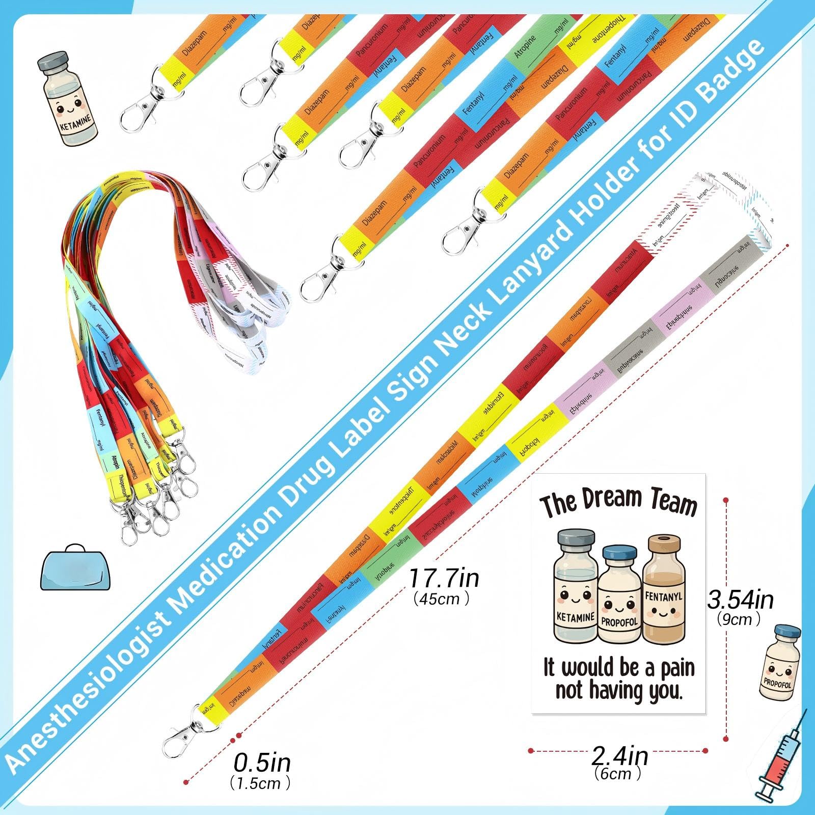 Tinlade 40 Set Nurses Week Anesthesia Team Gifts, CRNA Nurse Anesthetist Appreciation Lanyards Badge Holders and Thank You Cards Medication Label Gifts for OR Pacu Nurses Hospital