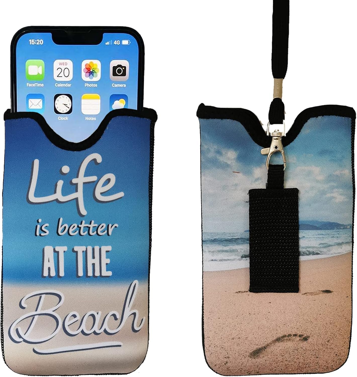 Tainada Neoprene Phone Holder Sleeve w/Belt Loop Holster (Beach Quote)