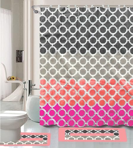 Miniatura 2 de Empire Home Juego de baño de 15 piezas, 2 tapetes de baño + cortina de ducha + 12 ganchos (estampado de leopardo)