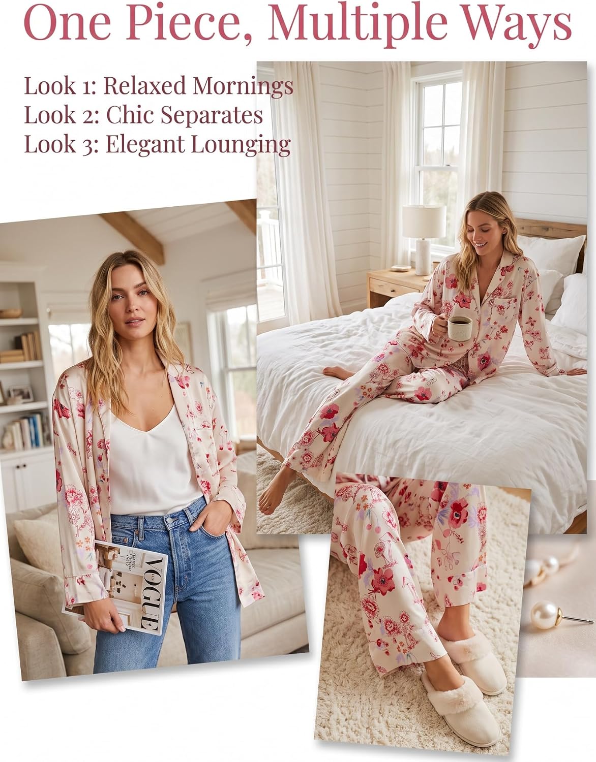 Womens Satin Pajamas Set Western Silk Pjs Long Sleeve Loungewear image 3
