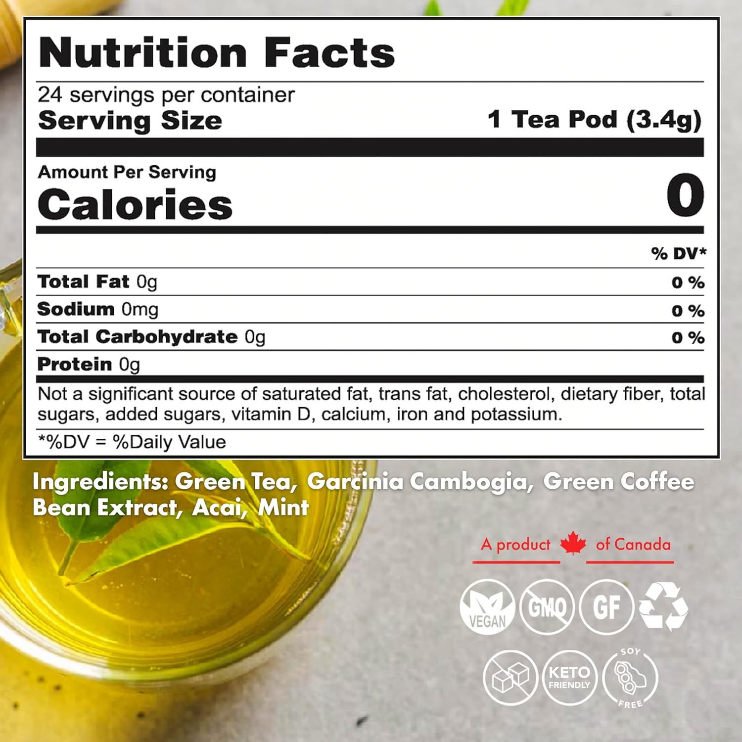 SOLLO Slim Tea K-Cup, Diet Support, Weight Loss with Garcinia & Green Coffee Extract, Single Serve Pods, Compatible With 2.0 K-Cup Keurig Brewers, 24 Ct