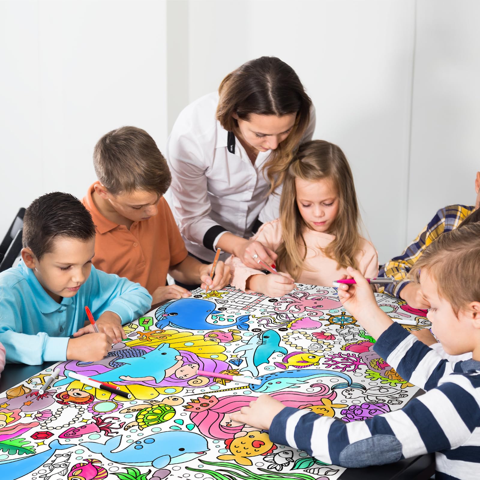 Gatherfun Dinosaur Party Giant Coloring Poster - 31.5X 72 Inches - Versatile Classroom Wall D  Cor & Birthday Activity - Dinosau