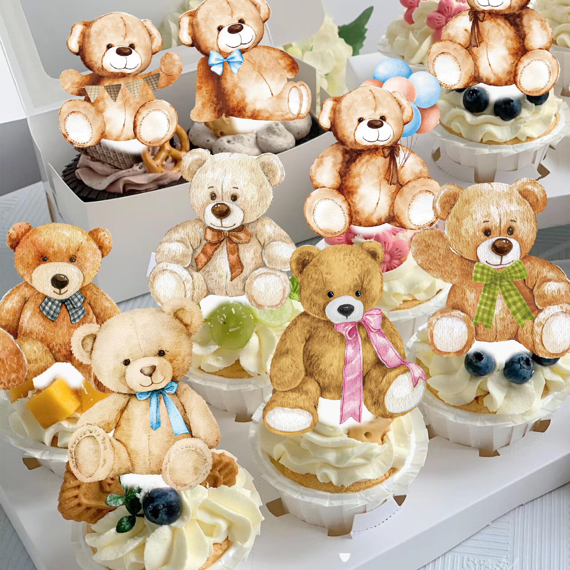 Aazon.co: Otroce 36 PCS Bear Cupcake Toppers, Oon Blue Baby Bear