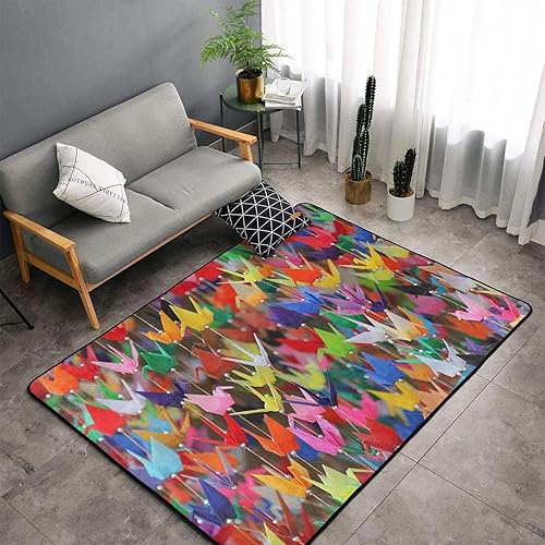 Miniatura 2 de ZERAOKE Origami - Alfombra de área de grúas de papel de 3.25 x 5 pies, alfombra de área de granja para sala de estar, decorativa, lavable,