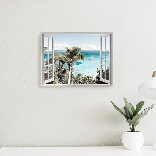 Miniatura 6 de Lienzo decorativo para la pared de la ventana de la playa imagen costera del océano, impresión de palmeras tropicales sobre pintura costera de