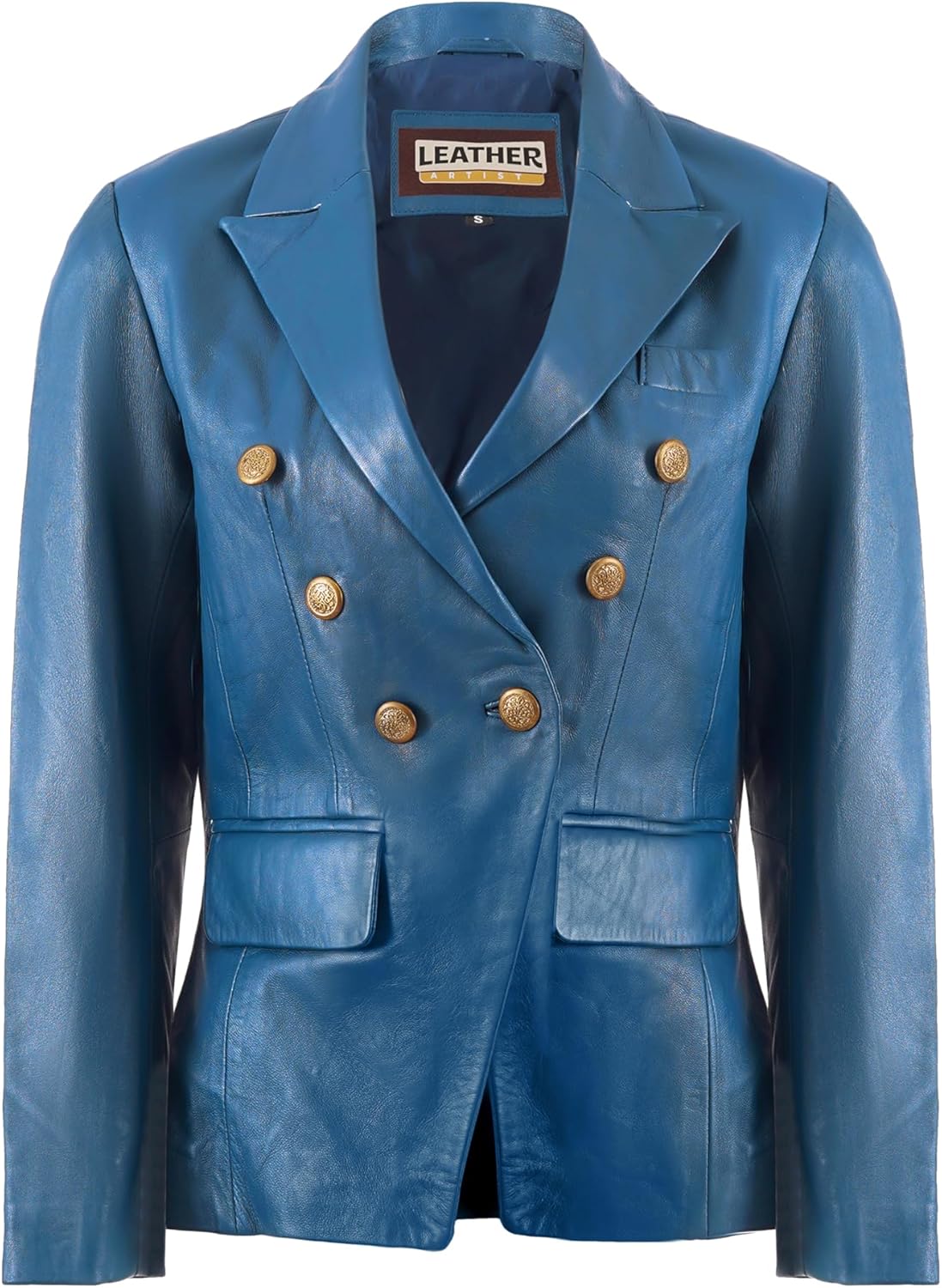 Women’s Double Breasted Lambskin Leather Blazer-Genuine Leather Jacket for Work and Casual Wear