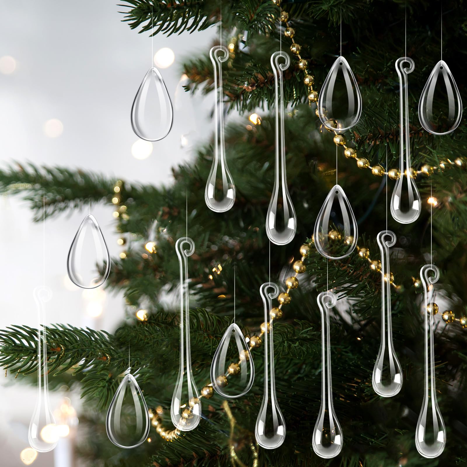 Cinnvoice 150 Stück Weihnachts-Tropfen-Ornamente, transparent, Acryl, Kristall-Kronleuchter, Anhänger für Weihnachtsbaum, Kronleuchter, Hochzeit, Tafelaufsätze, Party-Dekorationen