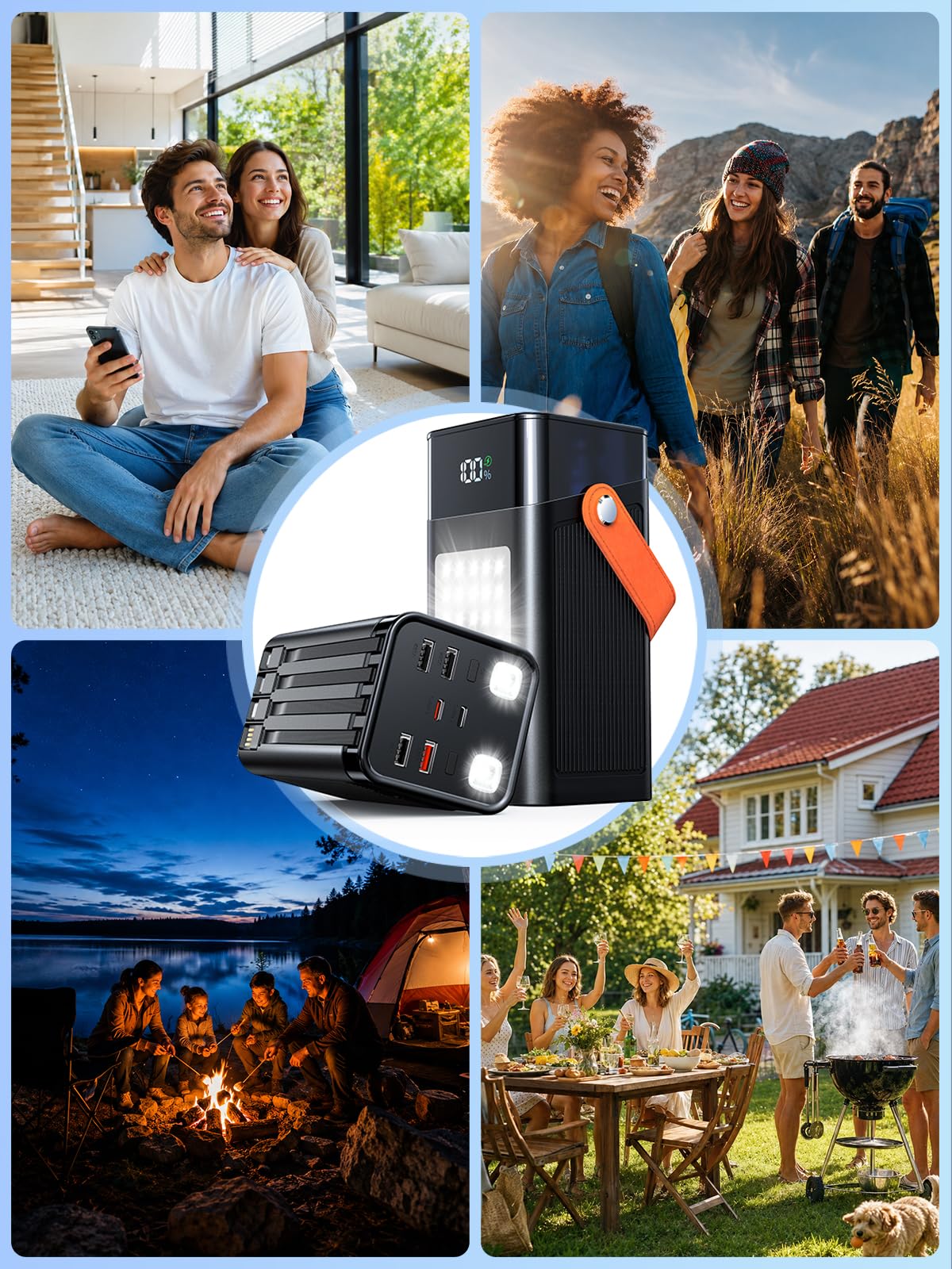 Batterie Externe 75600mAh, PD 30W 3.0A USB C Power Bank Charge Rapide avec 4 Câbles, 6 Port (4 USB-A & 2 Type-C), LED Affichage Numérique, Portable Chargeur Externe pour Téléphones
