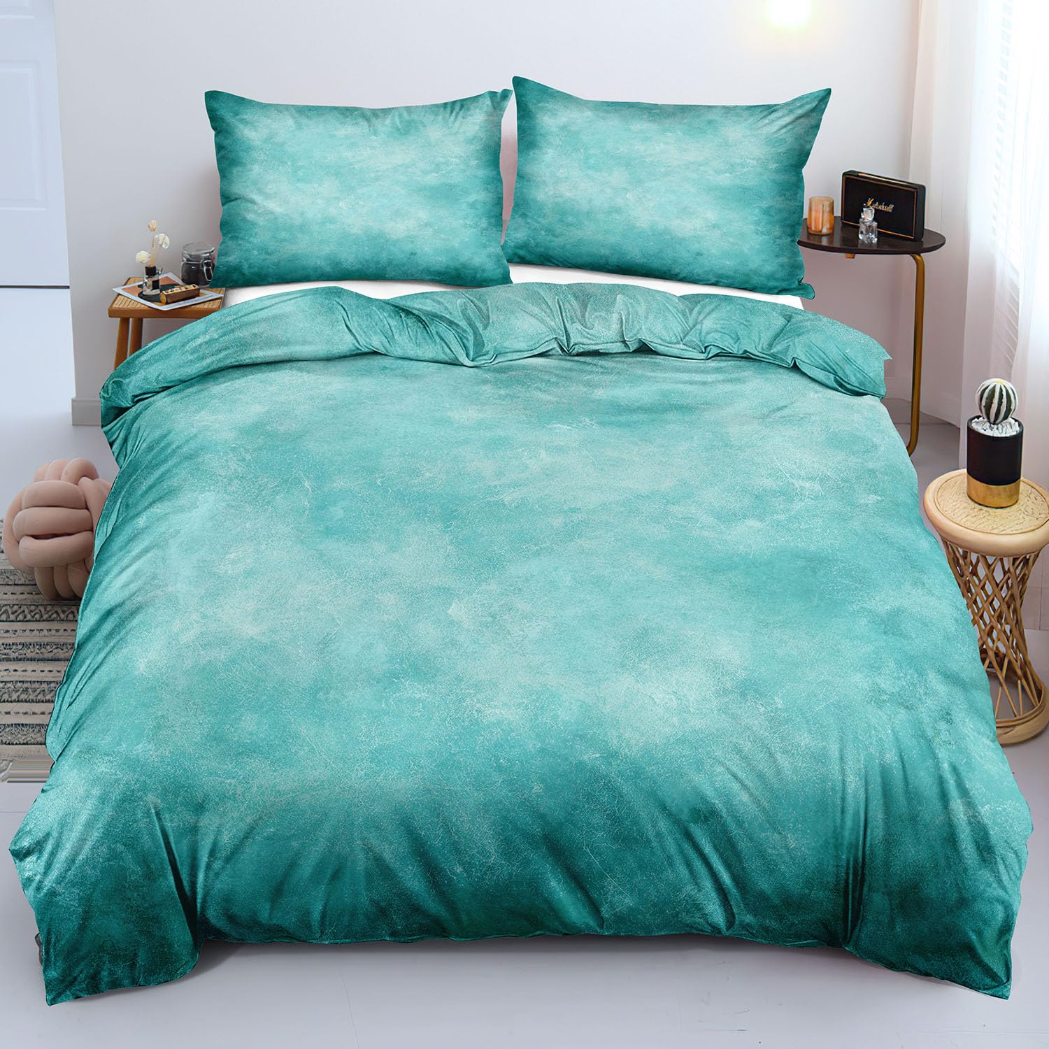 Housse de couette 140x200 bleu sarcelle réversible en microfibre douce