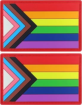 JBCD Progress Rainbow Gay Pride Flag Patch Tactical LGBTQ Patch - PVC Rubber Hook and Loop Fastener Patch, 2 Pack
