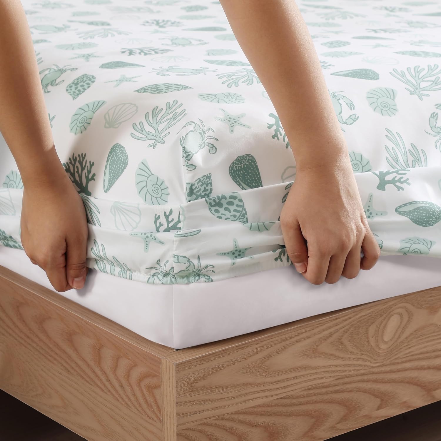 Caribbean Joe Coastal Print Microfiber Sheet Set, Soft, Comfy, 12" Deep Pockets, Queen, Beachy Cove