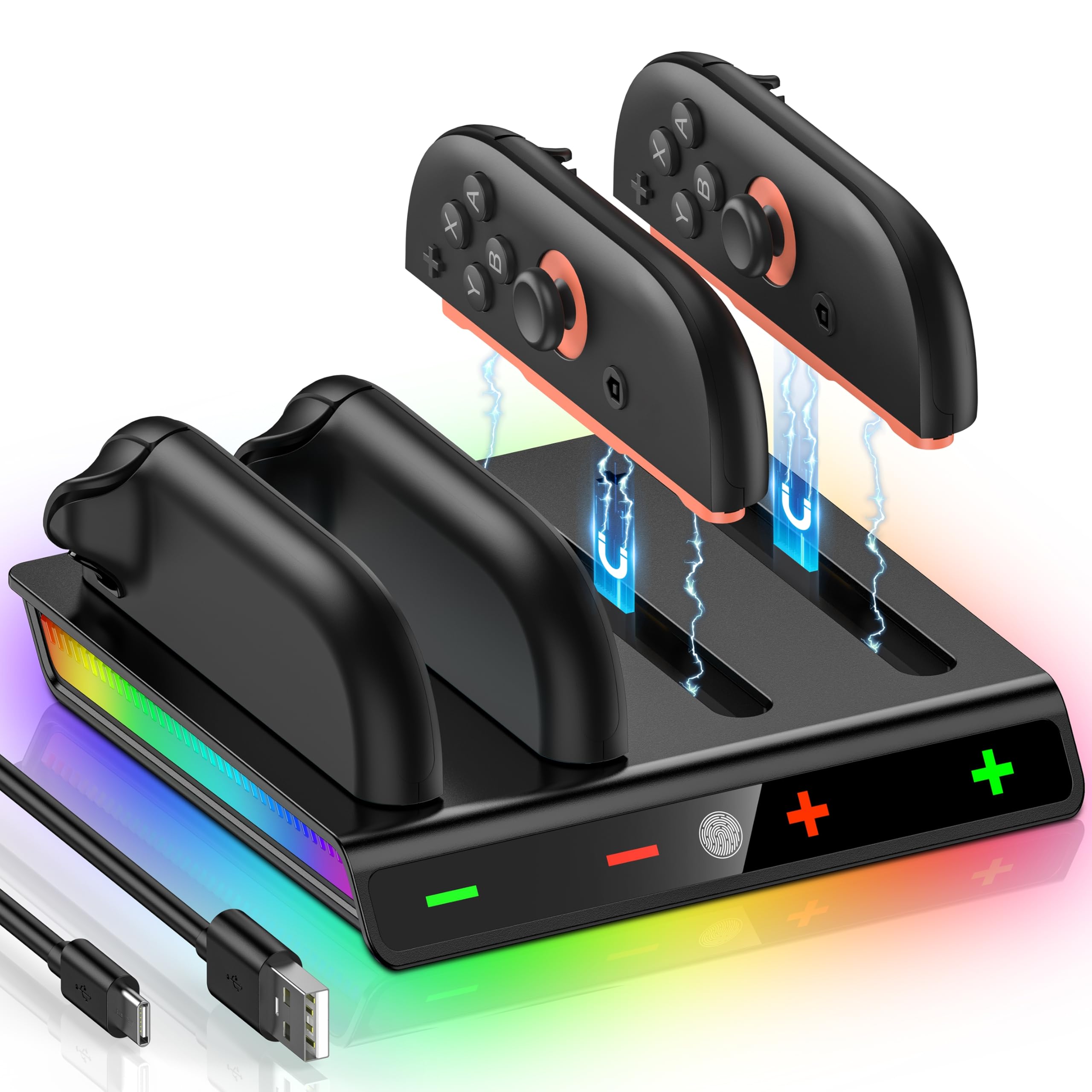 HELLCOOL Ladestation kompatibel mit 2025 Nintendo Switch 2 Joy Con, 2.5Std Schnelles Ladestation mit LED Ladeanzeige/Cooles RGB Licht, Halterung für Nintendo Switch 2 Joy Con