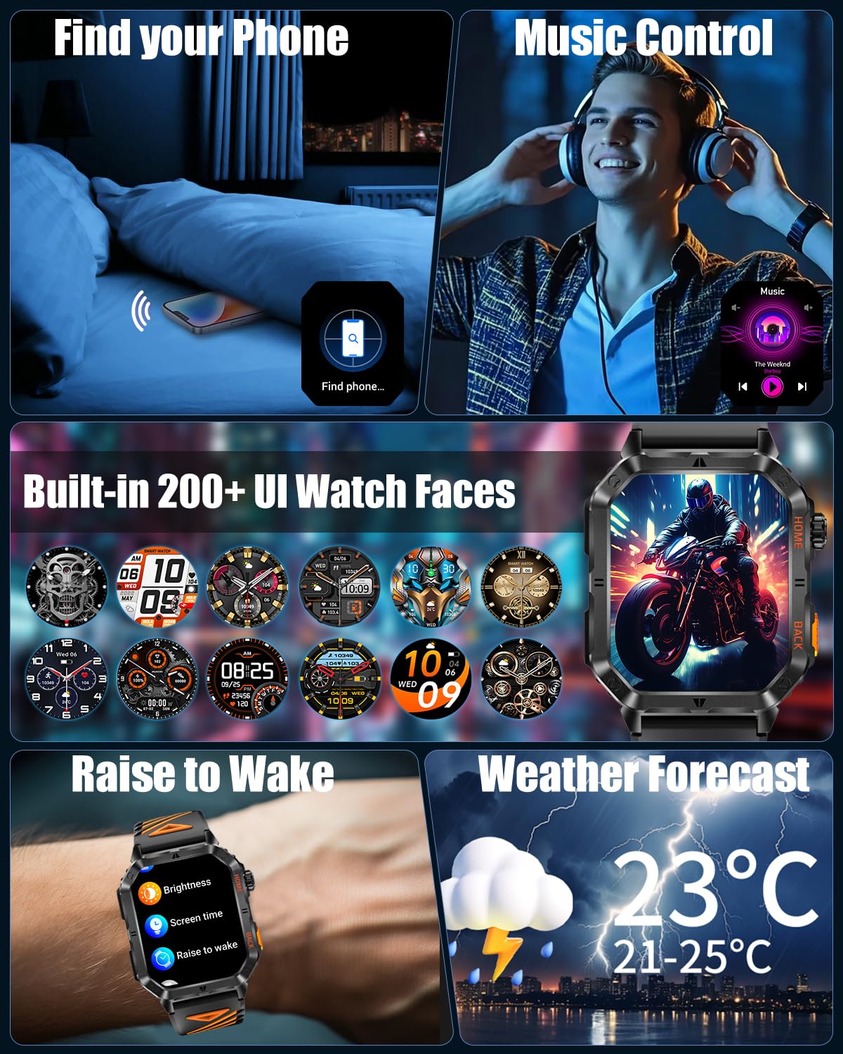 Military Smarty Watch for Men, 2.01" Smartwatch with 1200mAh Battery, Flashlight, Answer/Make Calls, Heart Rate/Sleep Monitor 100+ Sport Modes Fitness Tracker for Android/iPhone