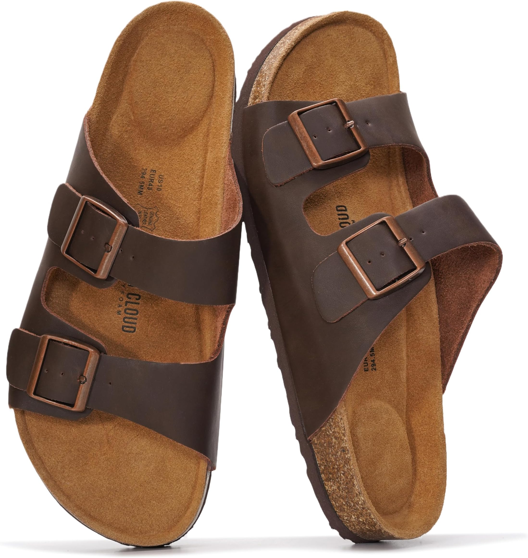 - 100% Genuine Leather Mens Sandals - Memory Foam Insole & Cork Footbed Slides for Men Footwear - Non-Slip Summer Sandals for Men & Lightweight Mens Slides (Heritage)