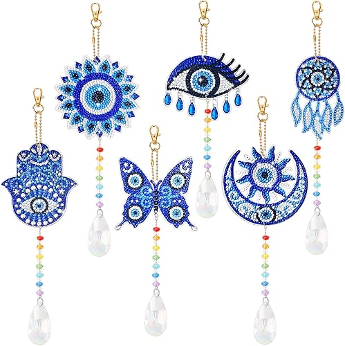 ORIGACH 6 piezas de pintura de diamante de animales, campanillas de viento de doble cara 5D búho gato colibrí pintura arte diamante carillón de