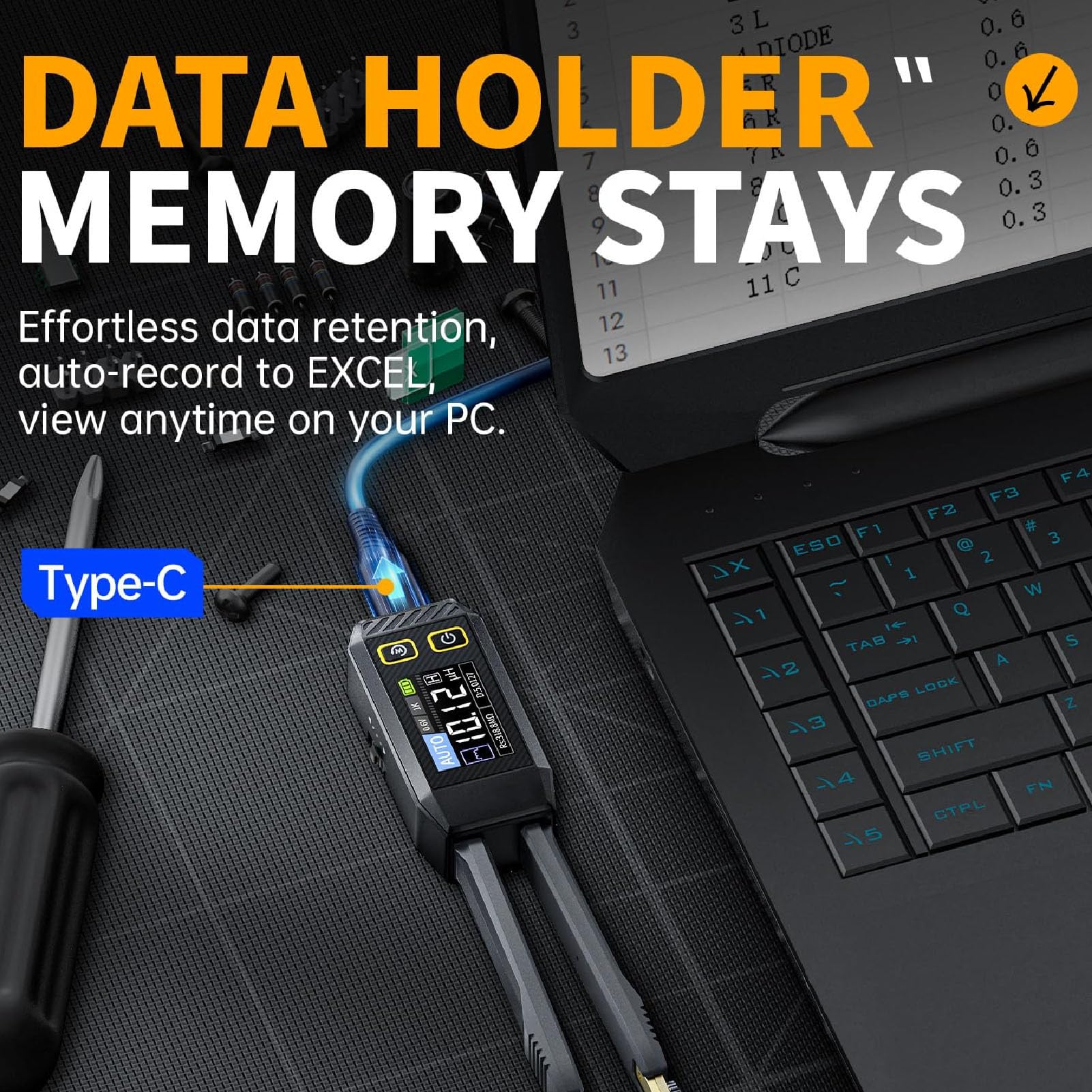 Digital SMD Tester, Battery Powered Automatic Component Identification Smart SMD Tester 100HZ 1kHZ 10khz Testing Frequencies 0.3V, 0.6Vrms Testing Levels Handheld Multimeter