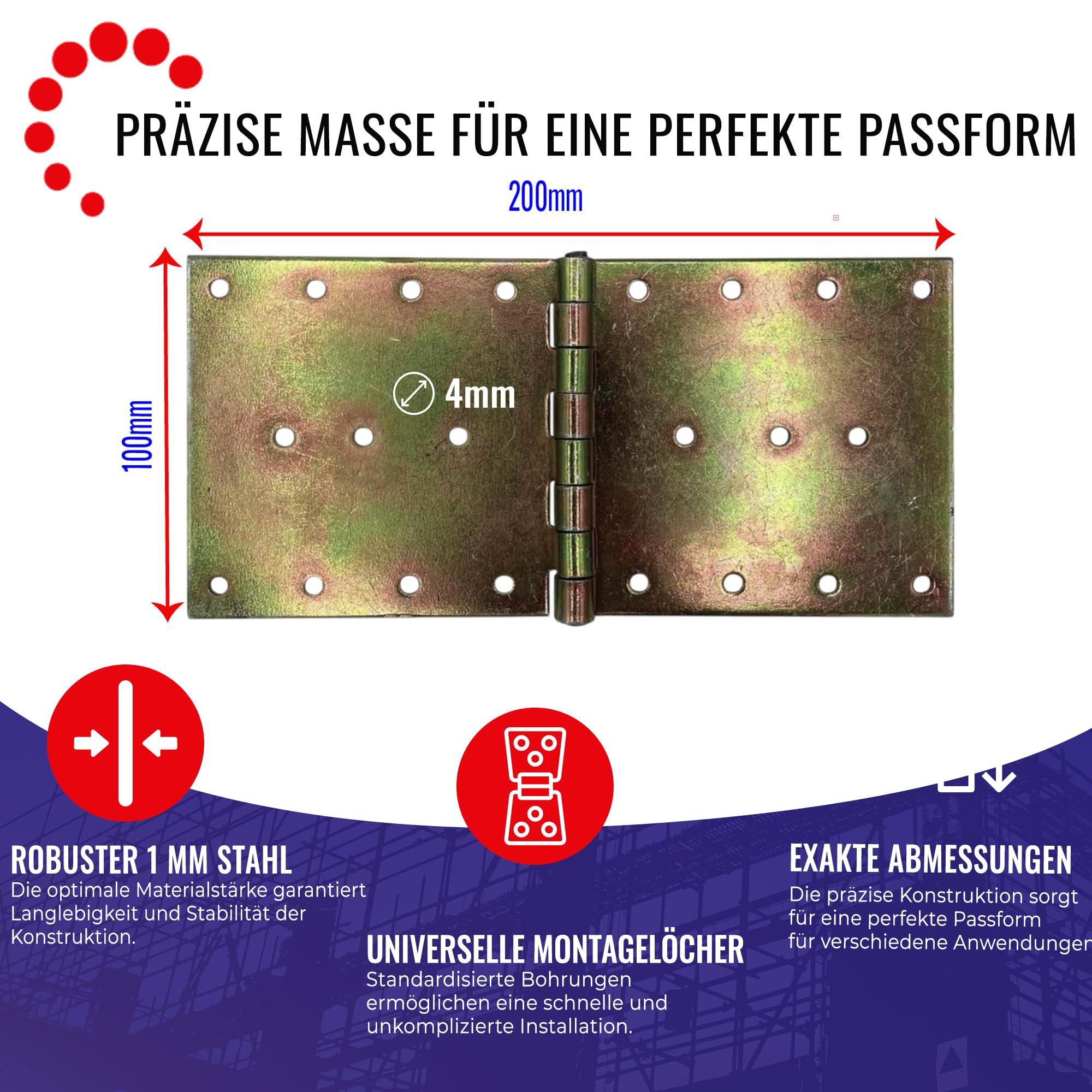 Chle-Mar - 10 cerniere zincate per mobili e porte in legno, 100 x 200 mm, resistenti alle intemperie e durevoli per interni ed esterni