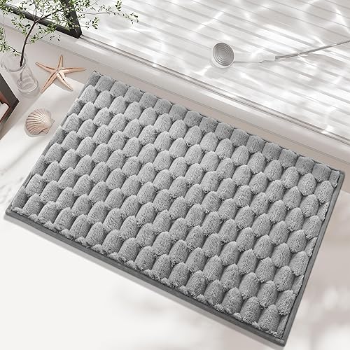 Miniatura 7 de Anybar Tapete de baño y tapete de baño de 16 x 24 pulgadas, tapete de ducha de franela de felpa antideslizante y absorbente, tapetes de baño suaves