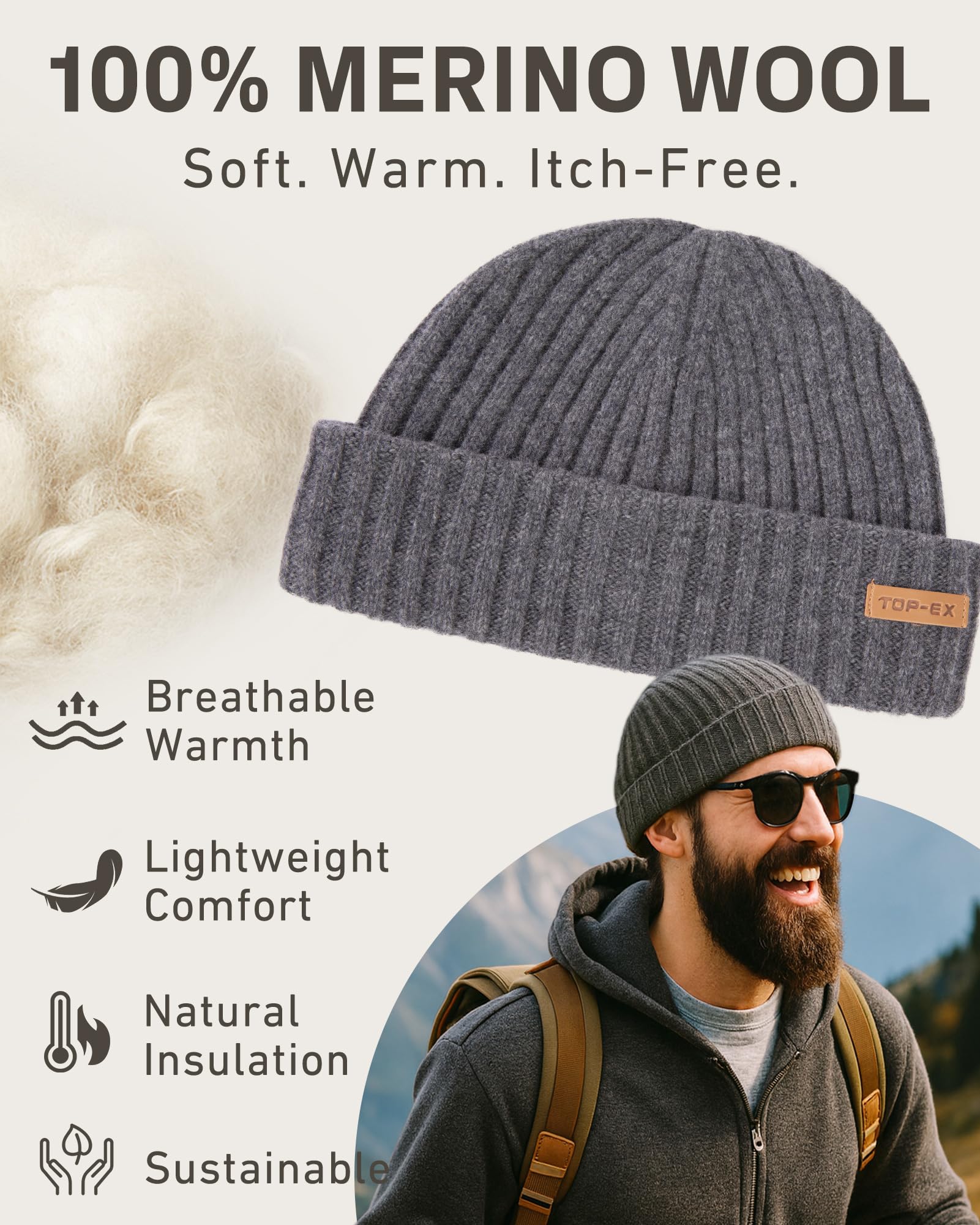 PolarWool - Gorro de punto para hombre y mujer, 100 % lana merino, talla L/XL/XXL, 3 estilos, para hombre y mujer