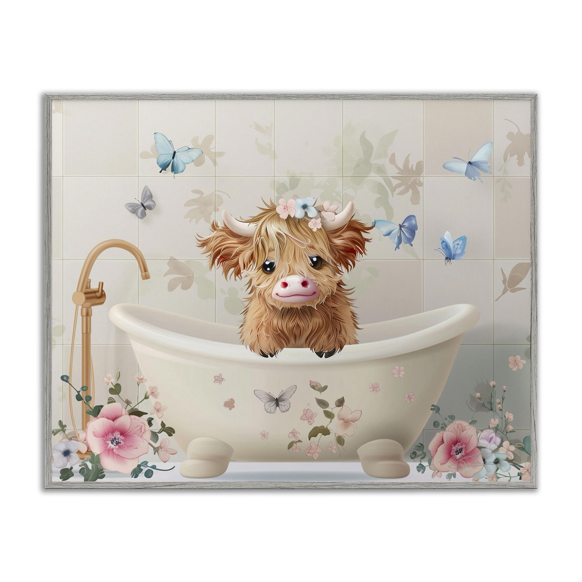 Bébé bétail dans un pot floral gris Stupell Industries tableau encadré 28 x 35 cm