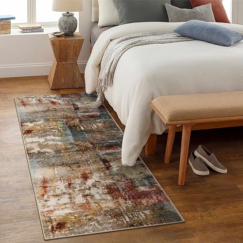 Miniatura 6 de Morebes Alfombra de pasillo abstracta de 2 x 6 pies para pasillo, alfombra roja de camino de cocina, antideslizante, lavable, antideslizante,