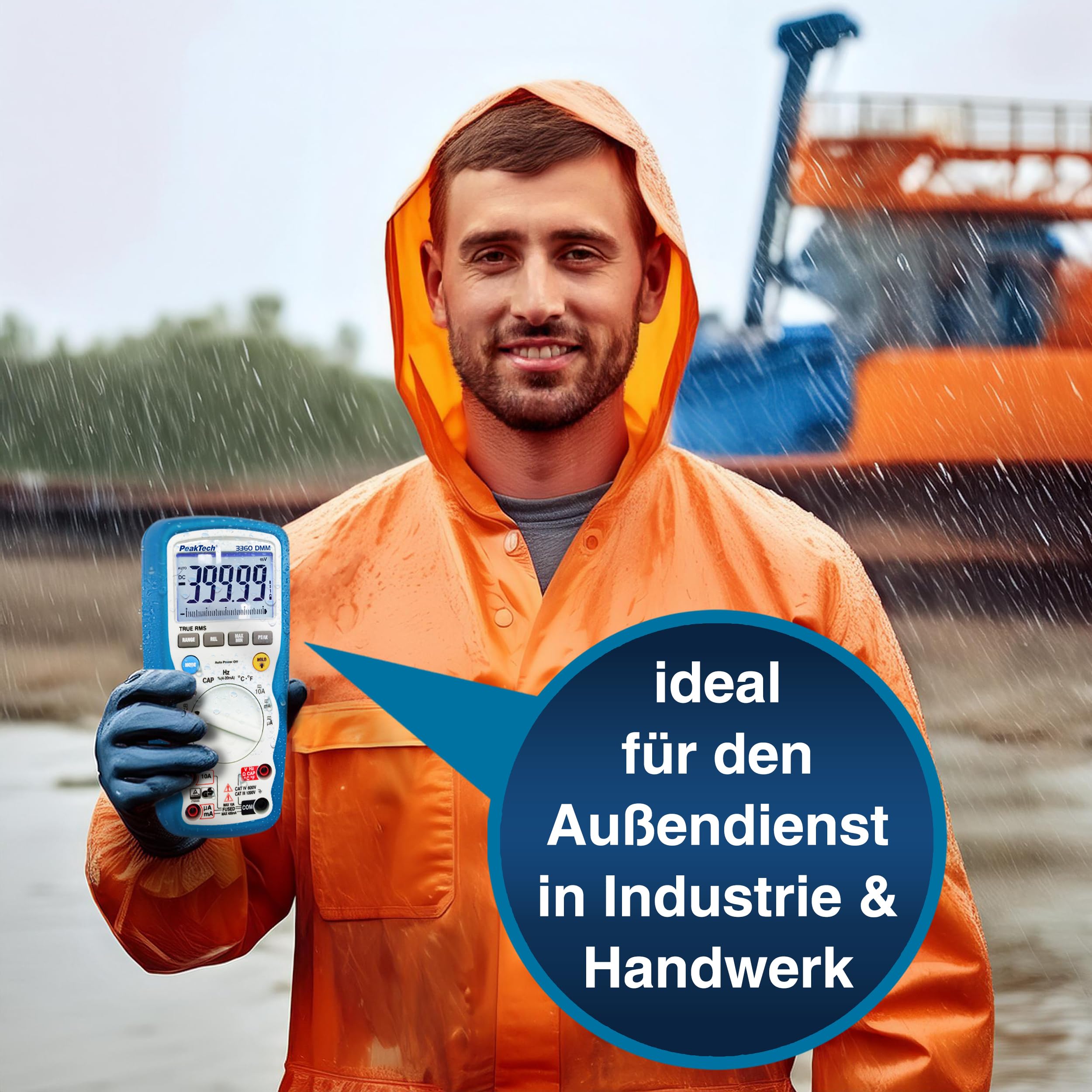 PeakTech P 3360 - True RMS Multimeter Digital - (IP67) Wasserdichter Spannungsprüfer & Strommessgerät - 40000 Counts - Extrem Robustes Gehäuse mit TÜV/GS - Messgerät, Durchgangsprüfer - CAT III 1000 V