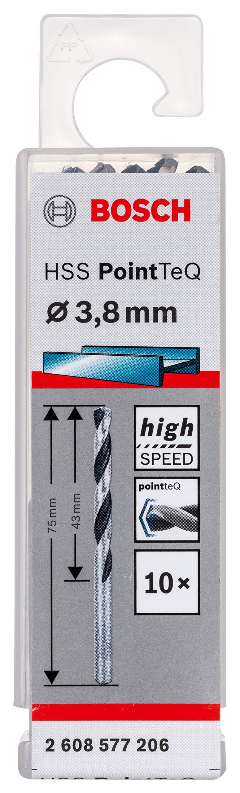 Bosch Gr Accessories Professional 10-Piece Pointteq Hss Twist Drill Bit (For Metal, 3.8 X 43 X 75 Mm, Drill Driver Accessories)