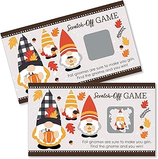 Big Dot of Happiness Fall Gnomes - Autumn Harvest Party Game Scratch Off Cards - 22 Count