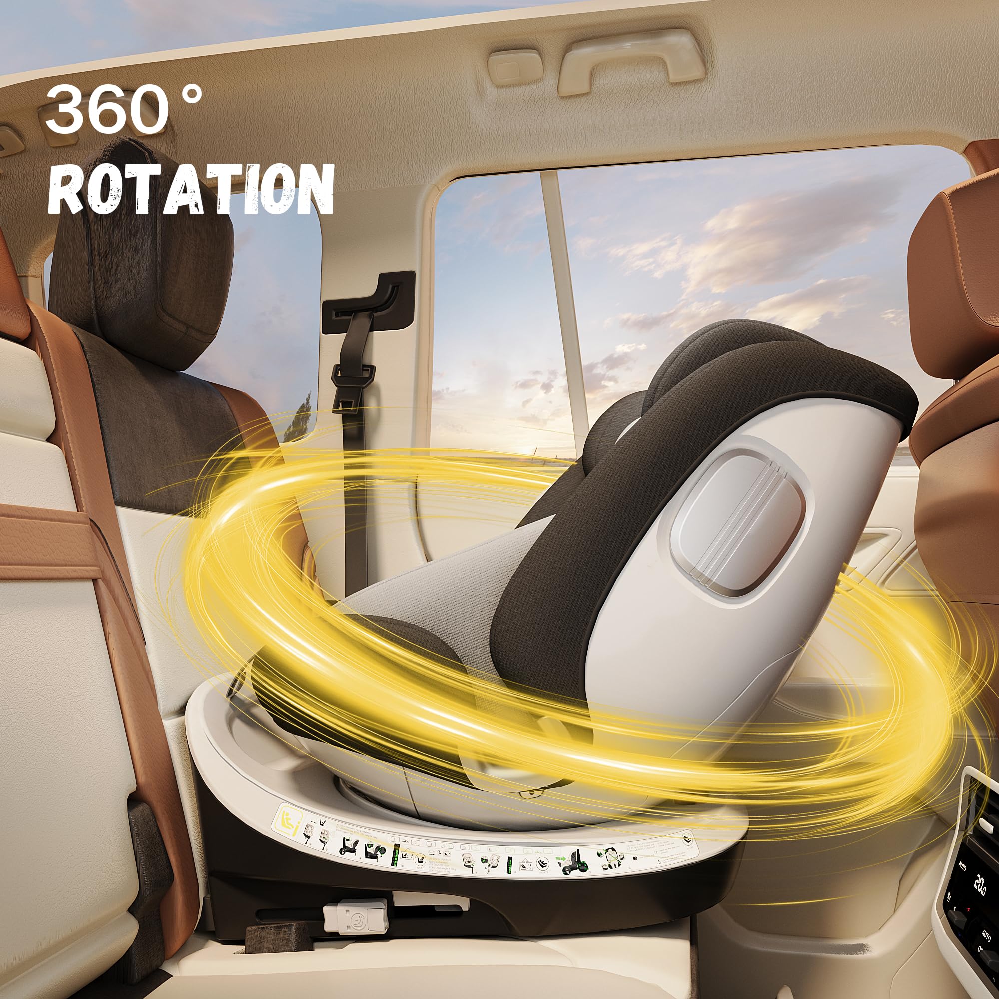 DEWINNER Seggiolini Auto da 0 a 36kg ISOFIX - Seggiolino Auto Girevole a 360°,I-Size Gruppo0+1/2/3,Cntura a 5 punti,RWF,FWF,Poggiatesta regolabile,Tettuccio Anti-UV + Gamba di Supporto,ECE R129 (Nero)