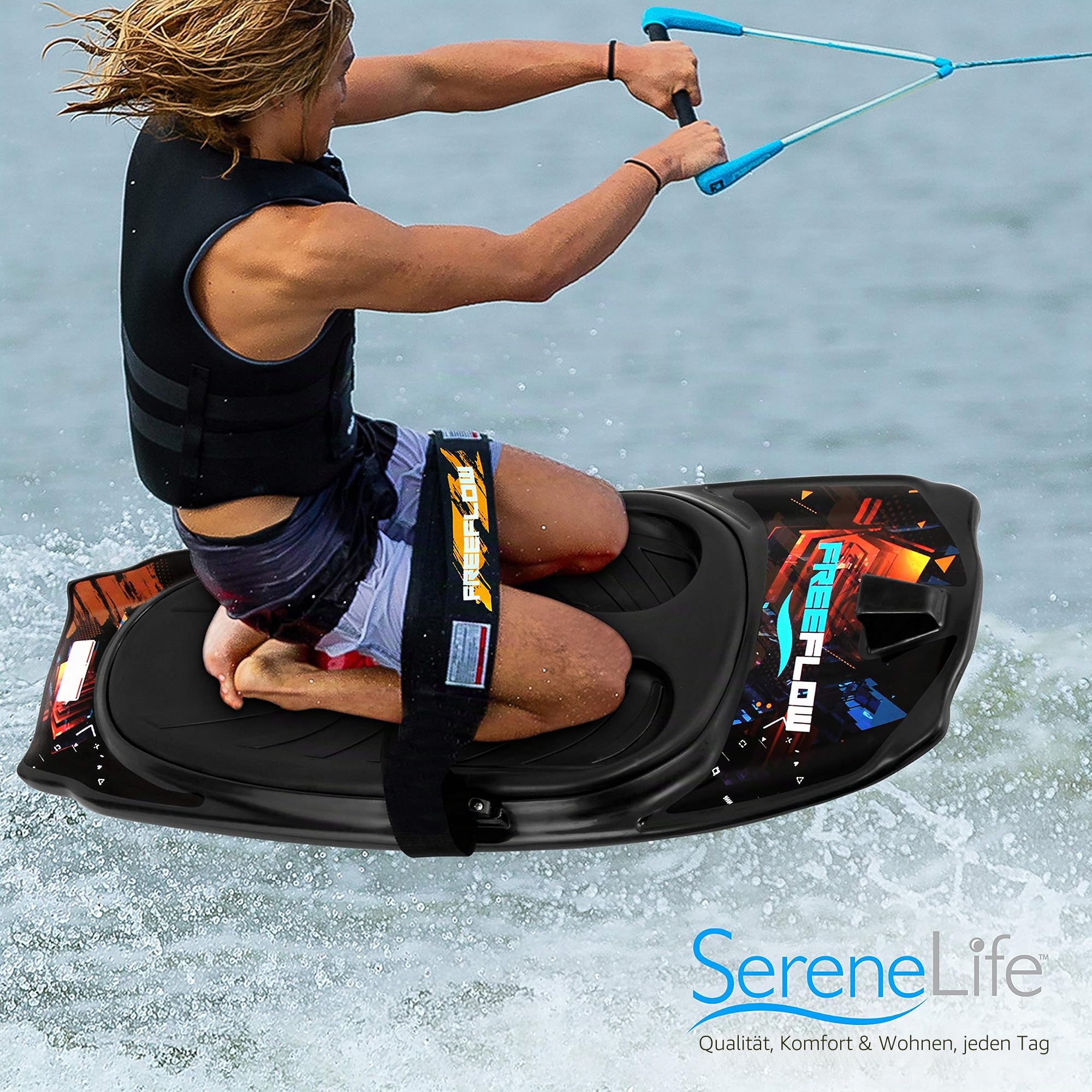 SereneLife Kneeboard Wassersport – Wakeboard mit Schlaufe, Surfbrett - mit Verstellbarem Gurt, Sommeraktivitäten für Sportbegeisterte, Sommer Wassersport- Ideal für Anfänger Kinder & Familien