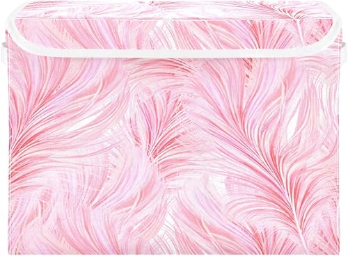 FUGIDOG Cajas de almacenamiento con tapas y asas de plumas rosadas, contenedores plegables de tela para armario, contenedores grandes de ropa de