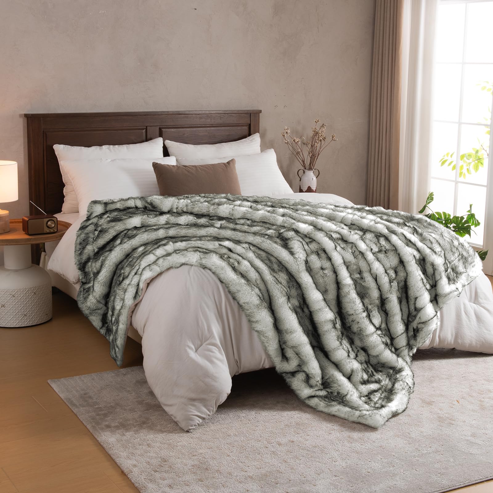 HOMFINE Plaid Fausse Fourrure Luxe Couverture 230x230cm Blanc