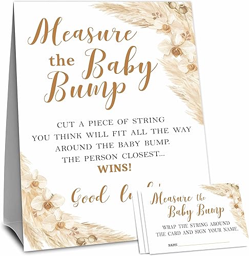 Boho Baby Shower mide la protuberancia, mide el vientre de mamá, 1 letrero de pie y 50 boletos, revelación de género, baby shower, actividad de