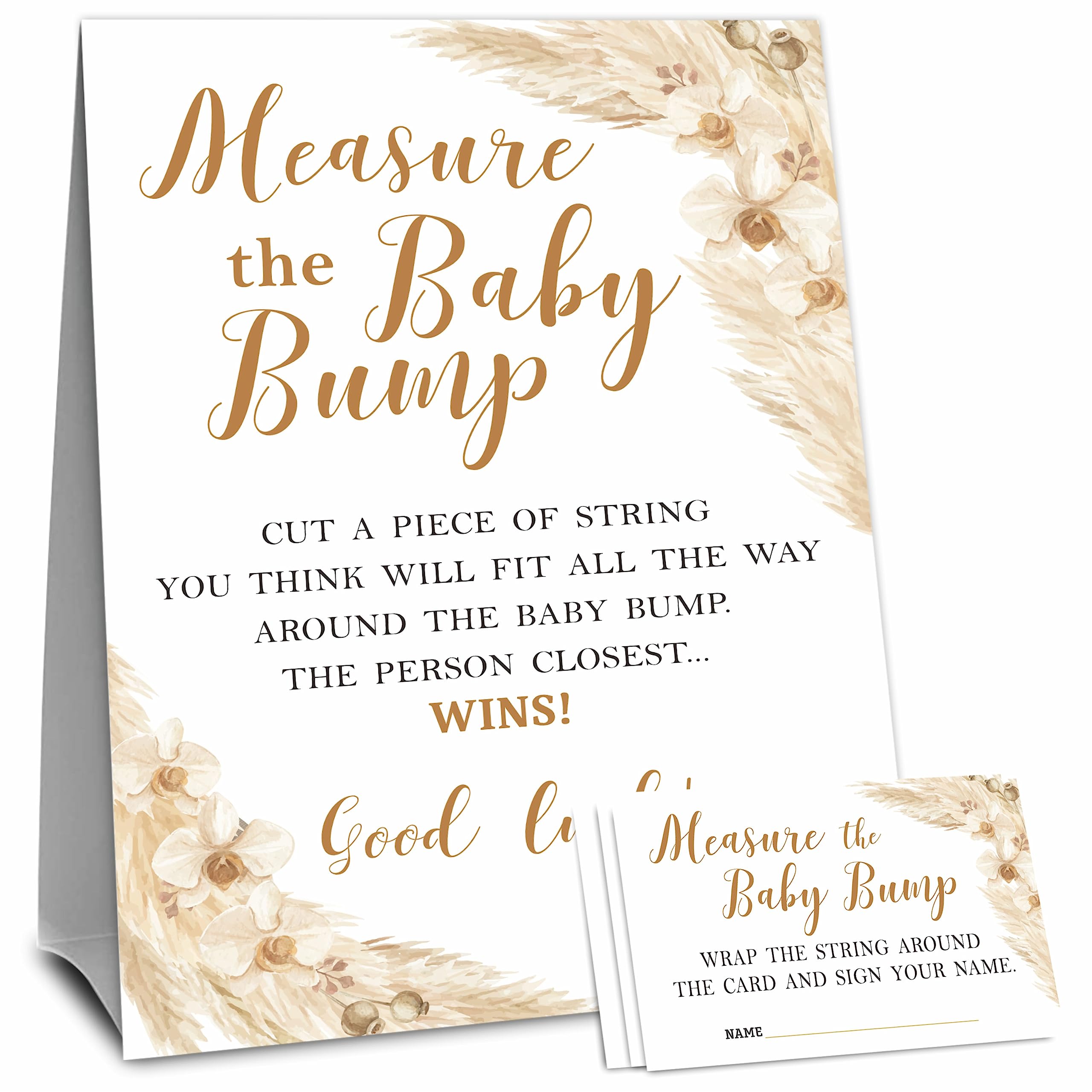 Boho Baby Shower Measure The Baby Bump, zestaw do gry w brzuch mamy - 1 samodzielny znak i 50 biletów - ujawnienie płci, baby shower, ogłoszenie dziecka i artykuły imprezowe - A02