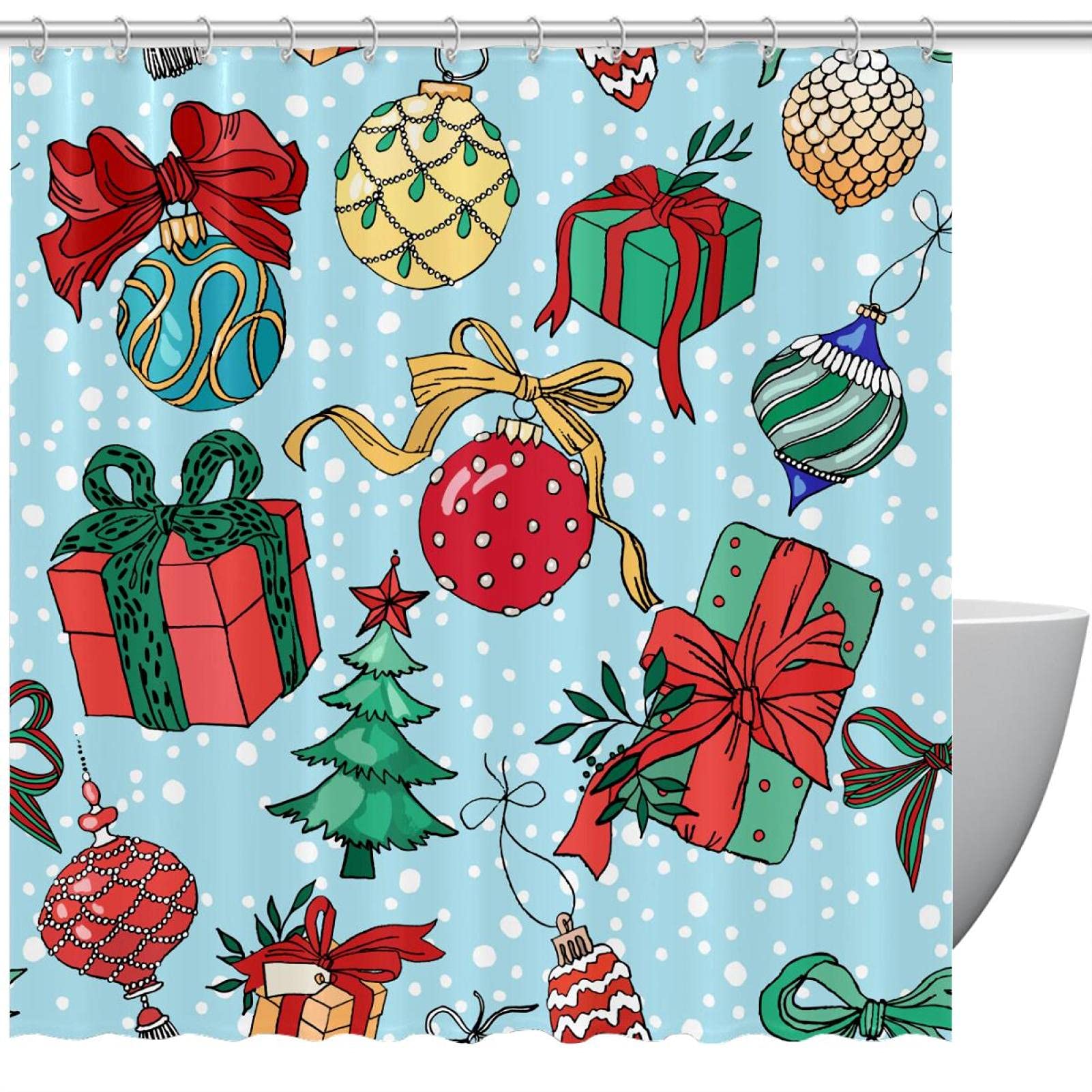 Rideau de douche imperméable motif Noël 183x183 cm pour éviter les éclaboussures