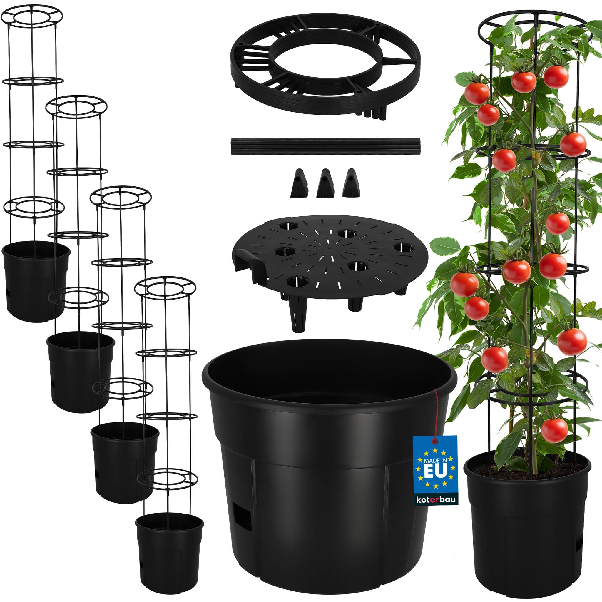 KOTARBAU® Doniczka Do Uprawy Pomidorów Z Drabinką Na Balkon Czarna 39 CM Zestaw 4 szt