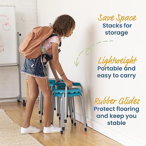 Miniatura 4 de ECR4Kids Daisy - Juego de taburetes apilables, asientos flexibles, turquesa, 8 piezas