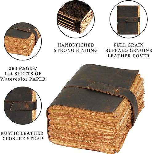 Miniatura 3 de Leather Village - Diario de piel clásico para mujer y hombre - Libro de sombras - Diario encuadernado en piel - Cuaderno de bocetos de cuero - 288