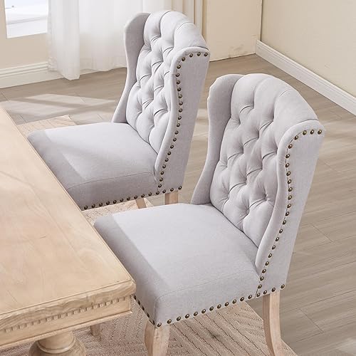 Miniatura 7 de Juego de 2 sillas de comedor tapizadas para cocina y comedor, sillas decorativas de tela copetuda para sala de estar y dormitorio con patas de