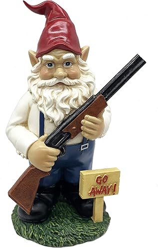 Gnomo con estatua de jardín de rifle, gnomo de césped para vete lejos, divertida decoración de jardín enojado, 10.5 pulgadas