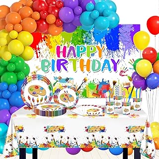 Paint Party Decorations 300 Pcs Paint Splatter Plates Napkins Cups Banner Balloons Tablecloth Colorful Graffiti Art Birthday Party Decorations Sip Party Supplies Serve 24