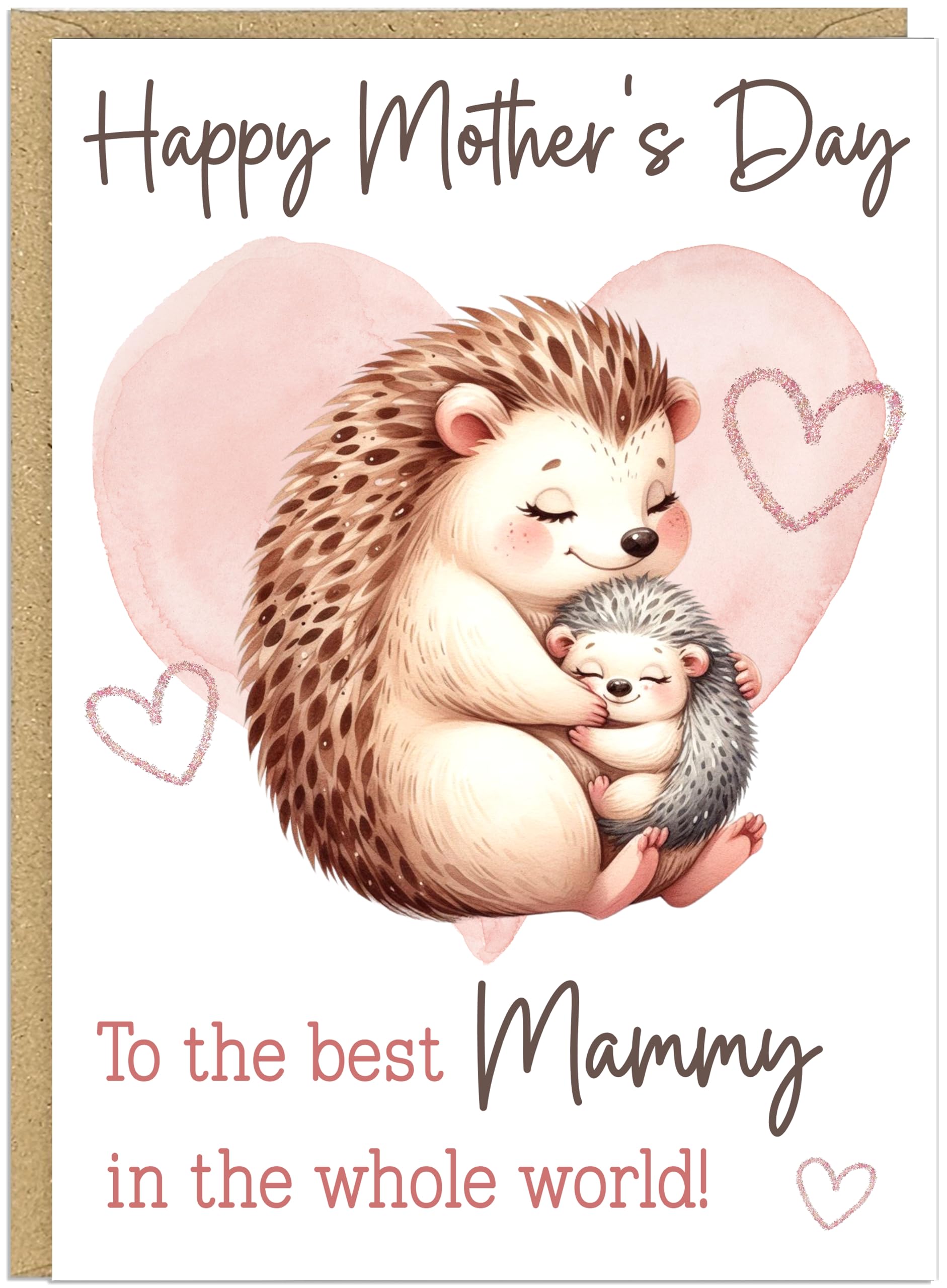 Personalised Happy Mother's Day Greeting Cards Custom Own Name For Mummy Mum Grandma Nanny Nan Best in World Cute Heart Animal Designs in A5 (Hedgehogs)